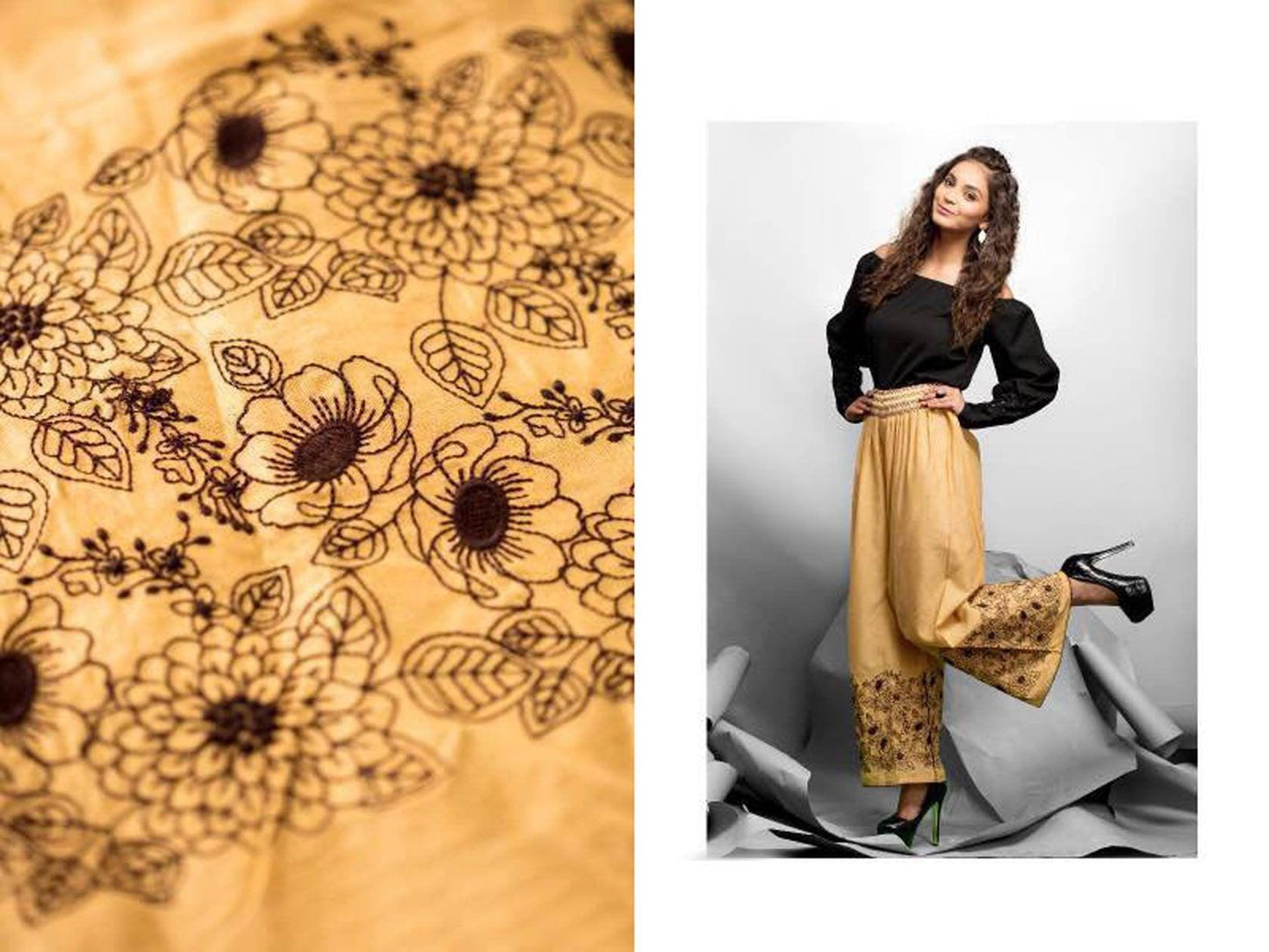 Designer Brown Linen Cotton Embroidered Palazo Pants Free Size P703-Anvi Creations-Embroidered Palazzo,Linen Palazzo,Palazzo,Straight Pants