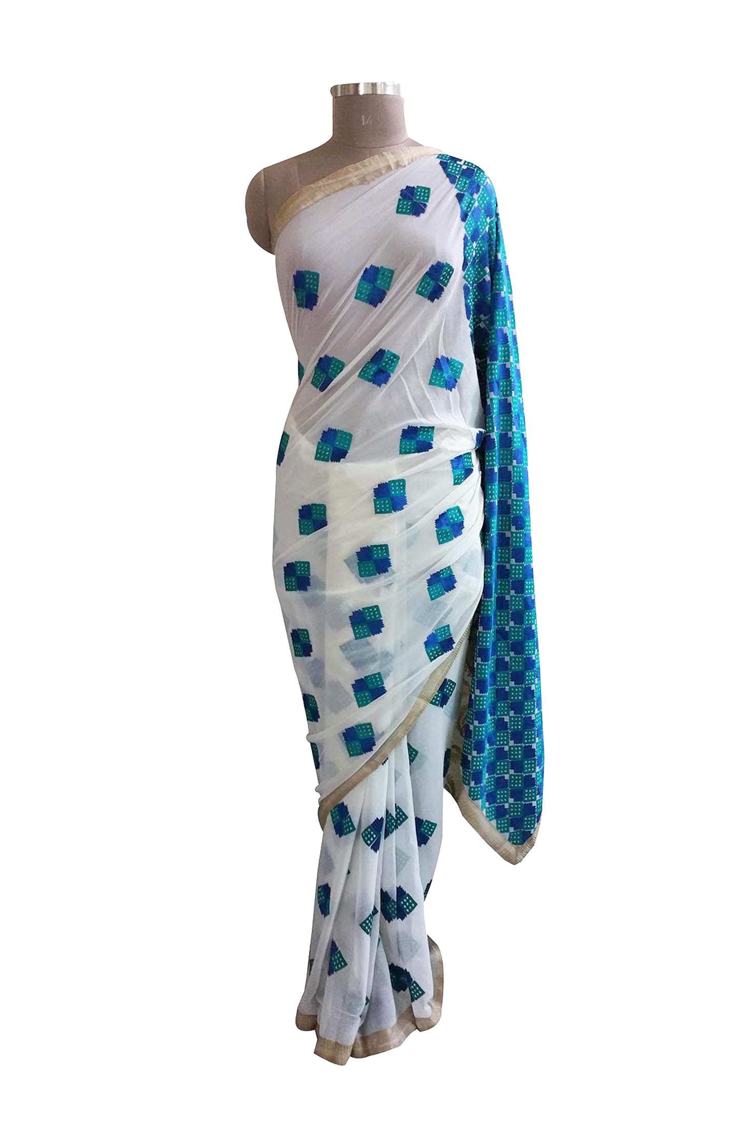 Off White Georgette Saree with Phulakari Embroidery PHS92-Anvi Creations-Phulkari Saree