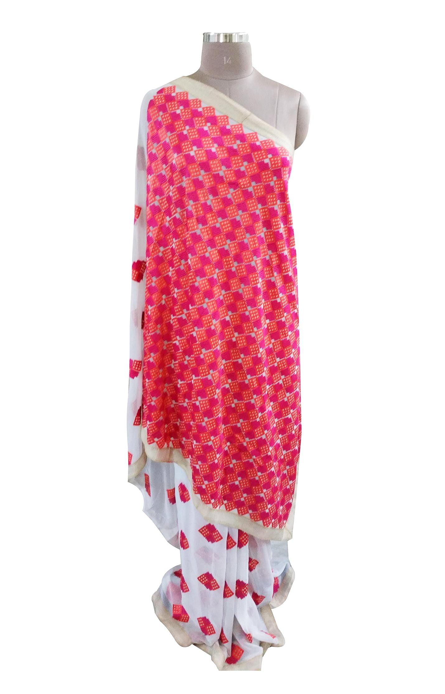 Off White Georgette Saree with Phulakari Embroidery PHS93-Anvi Creations-Phulkari Saree