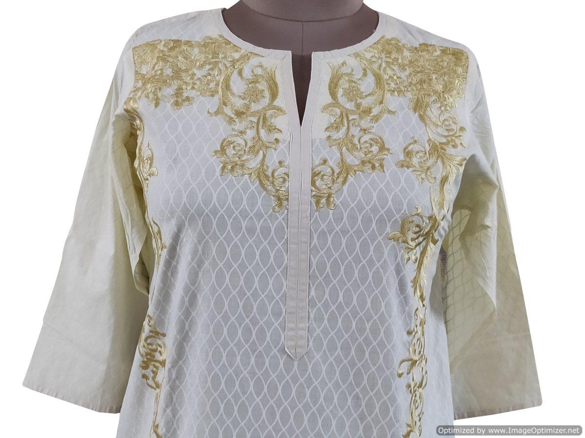 Semi Stitched Cream Pakistani Embroidered Kurti Kurta PK03-Anvi Creations-Pakistani Kurti