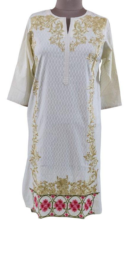 Semi Stitched Cream Pakistani Embroidered Kurti Kurta PK03-Anvi Creations-Pakistani Kurti