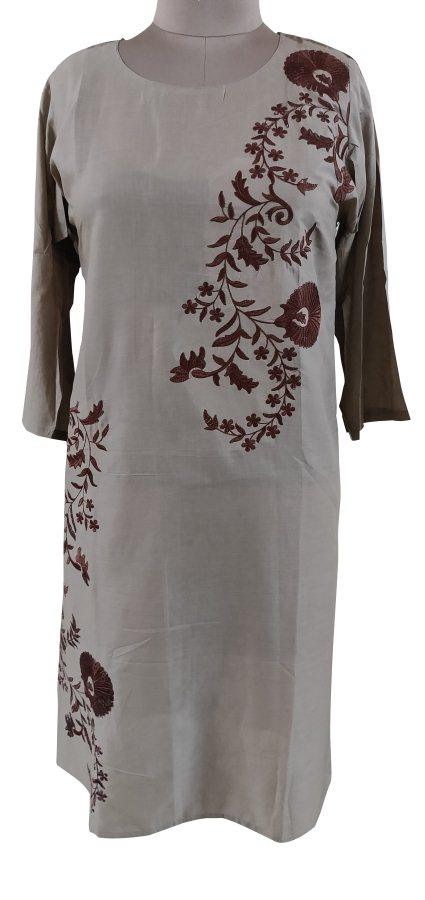 Semi Stitched Light Brown Pakistani Embroidered Kurti Kurta PK08-Anvi Creations-Pakistani Kurti