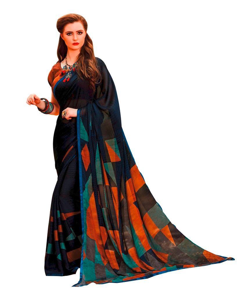 Blue Georgette Printed Saree RV05-Anvi Creations-Printed saree