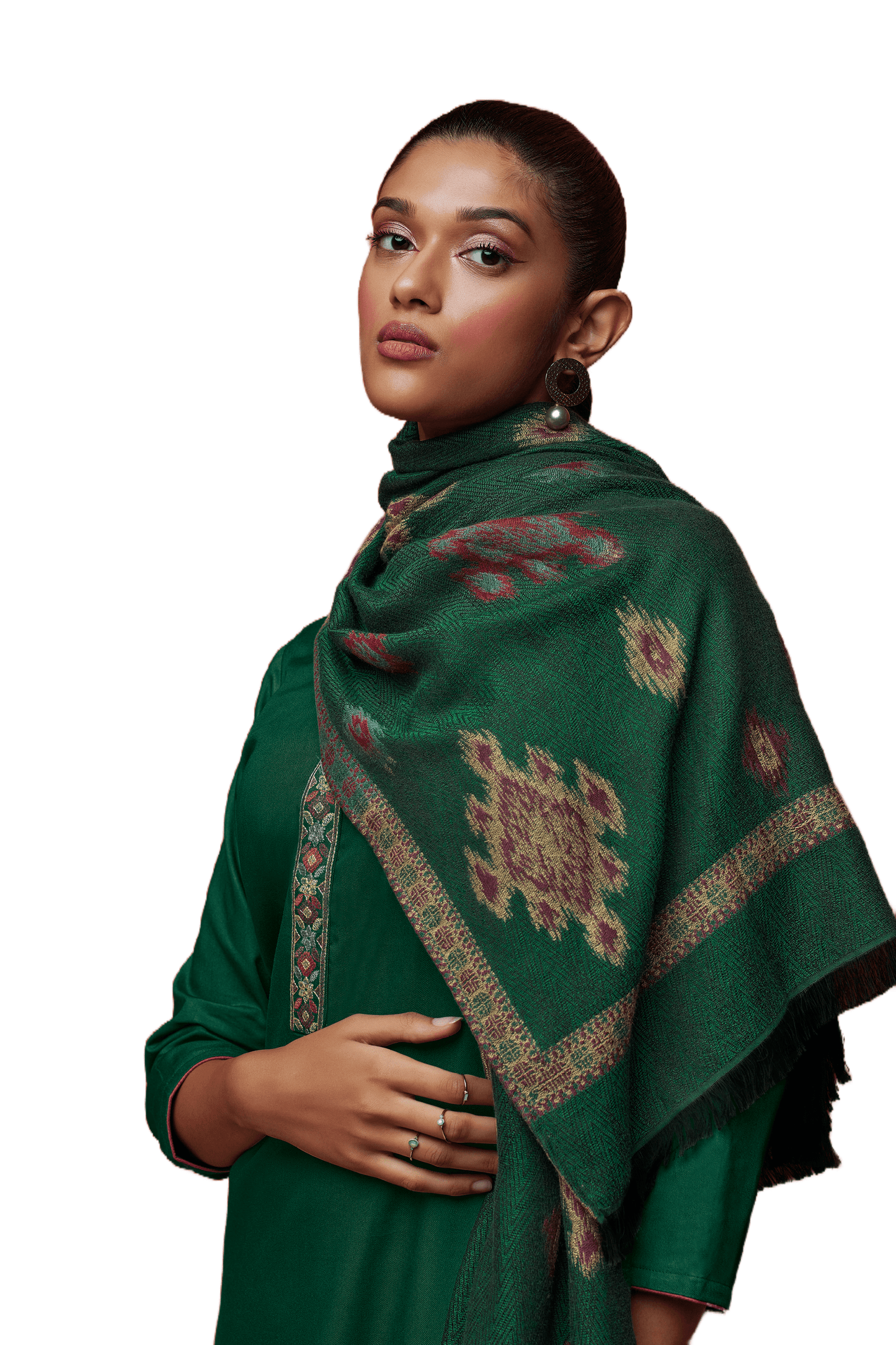 Green Fine Pashmina with Shawl Dress Material S1197A - Ethnic's By Anvi Creations