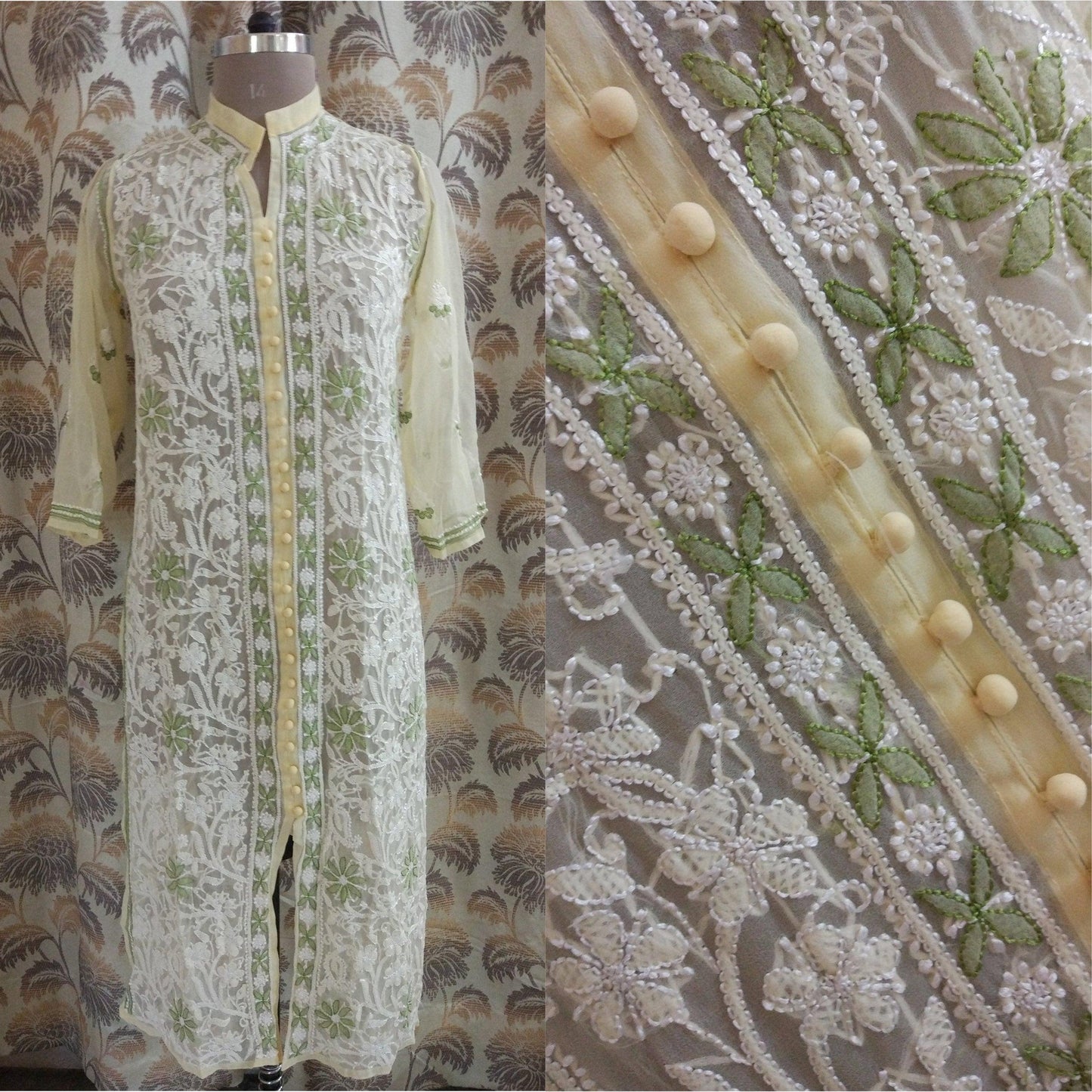 Designer Georgette Cream Chikankari Long Kurti Kurta SC903 SZ 40-Anvi Creations-Kurta,Kurti,Top,Tunic