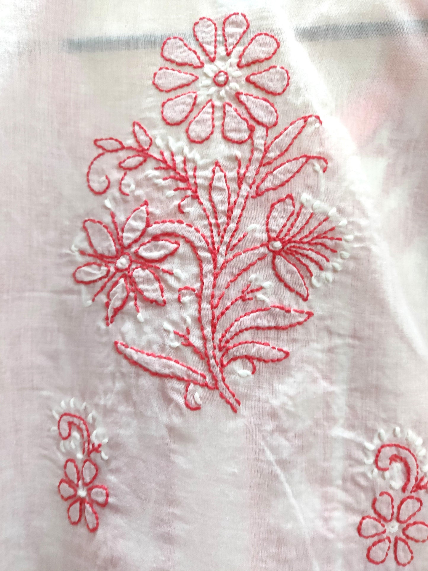 Designer Cotton White Chikan Long Kurti Kurta SC919 Size 40-Anvi Creations-Kurta,Kurti,Top,Tunic