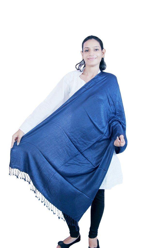 Blue Plain Viscose Stole SE38-Anvi Creations-