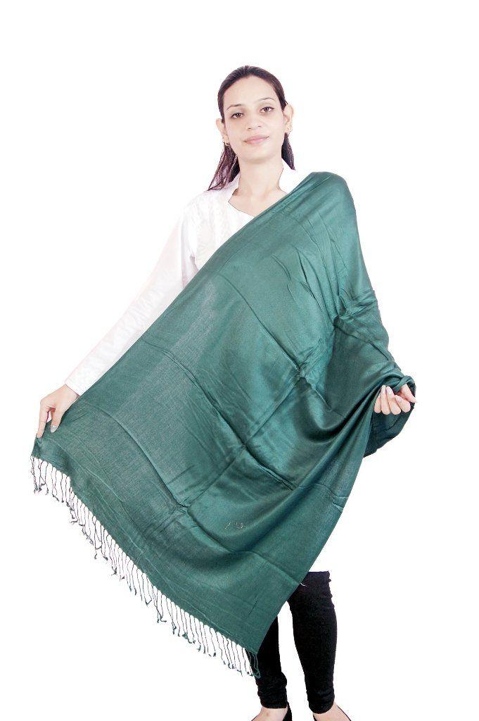 Green Plain Viscose Stole SE40-Anvi Creations-