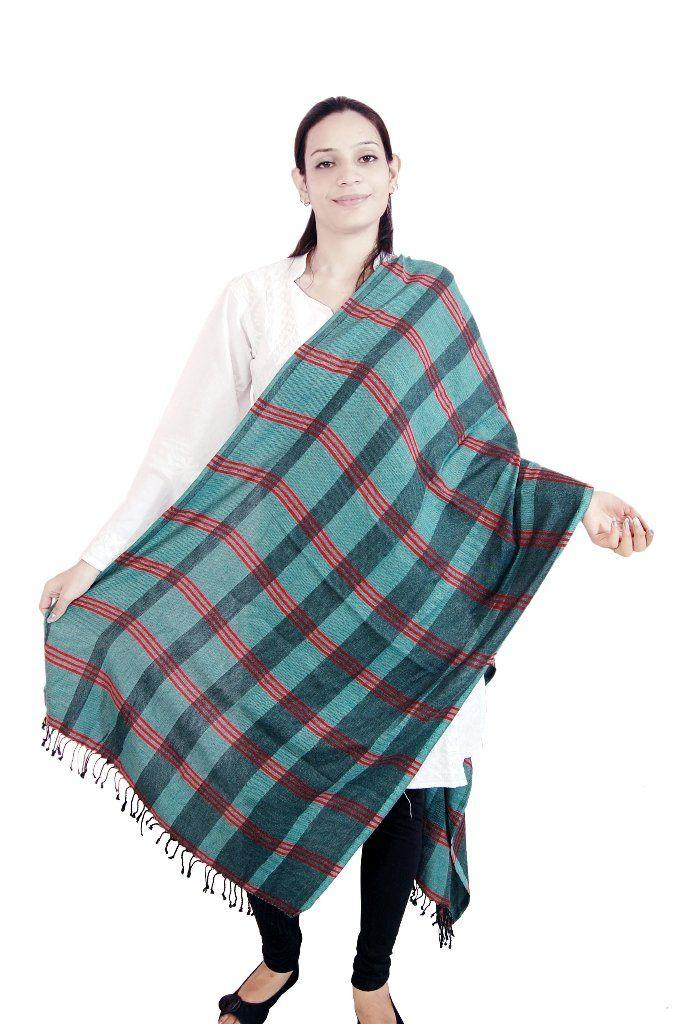 Green Wool Zaamavar Stole SE55-Anvi Creations-