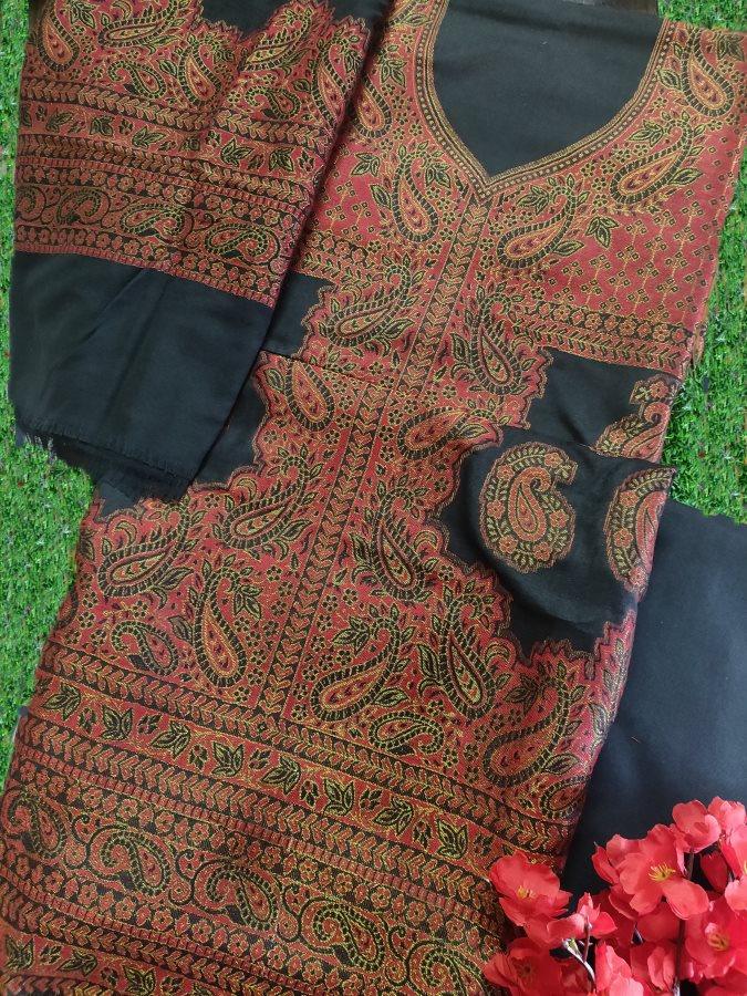 Black Fine Pashmina Kani Zari Weave Salwar Kameez Dress Material SH13 - Ethnic's By Anvi Creations