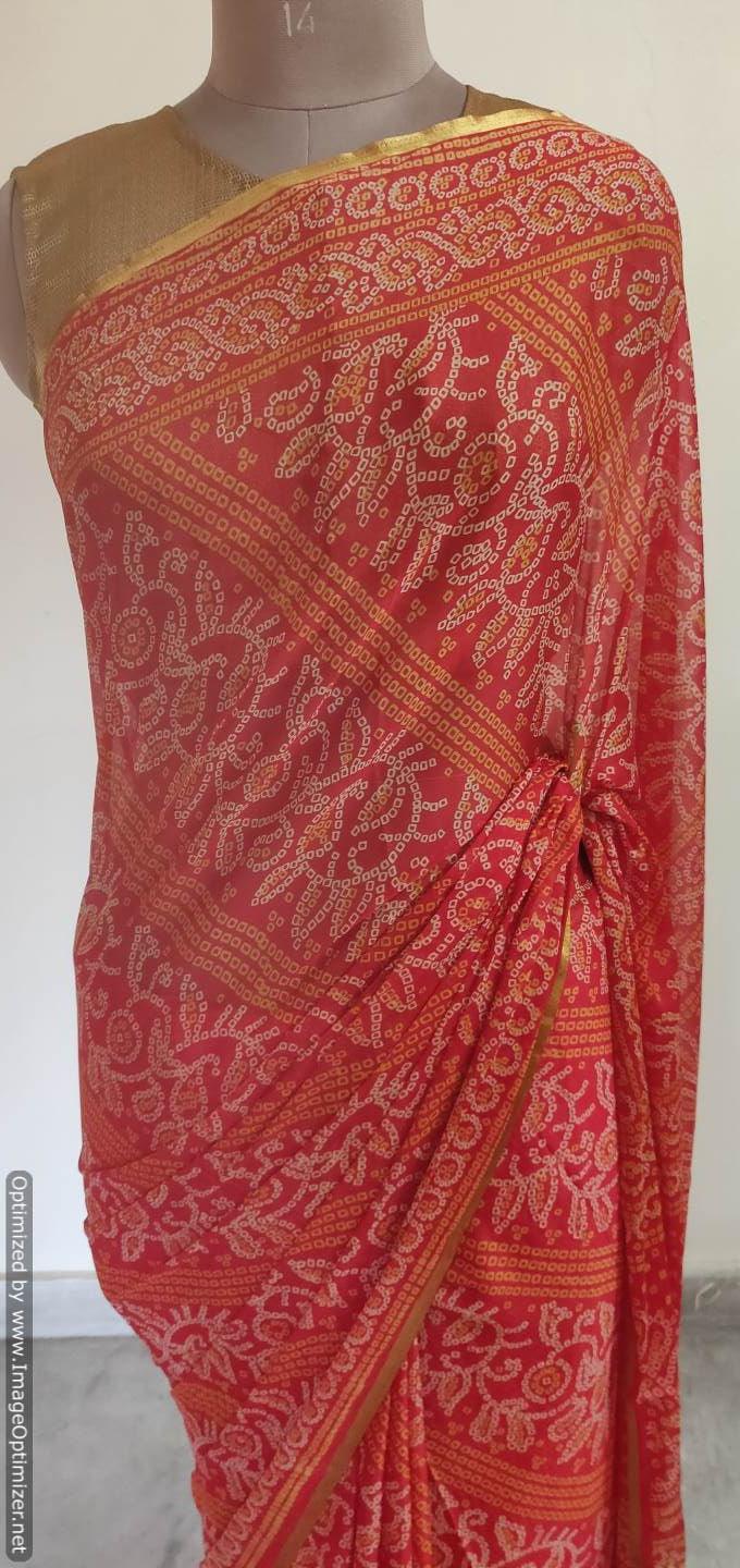 Bandhani Printed Chiffon Chinon Saree SHV01 - Ethnic's By Anvi Creations