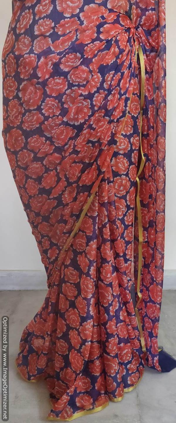 Floral Printed Chiffon Chinon Saree SHV02 - Ethnic's By Anvi Creations