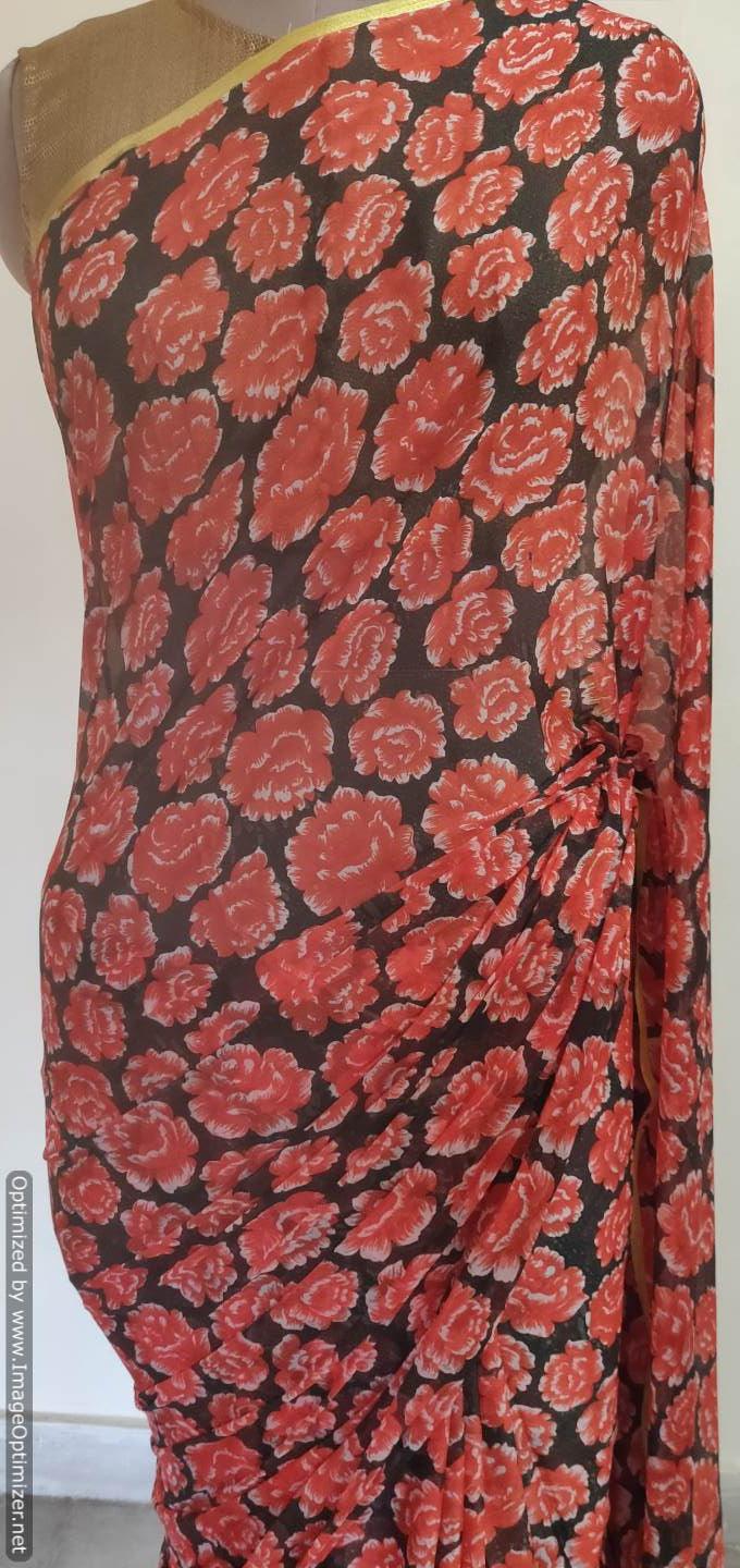 Floral Printed Chiffon Chinon Saree SHV04 - Ethnic's By Anvi Creations