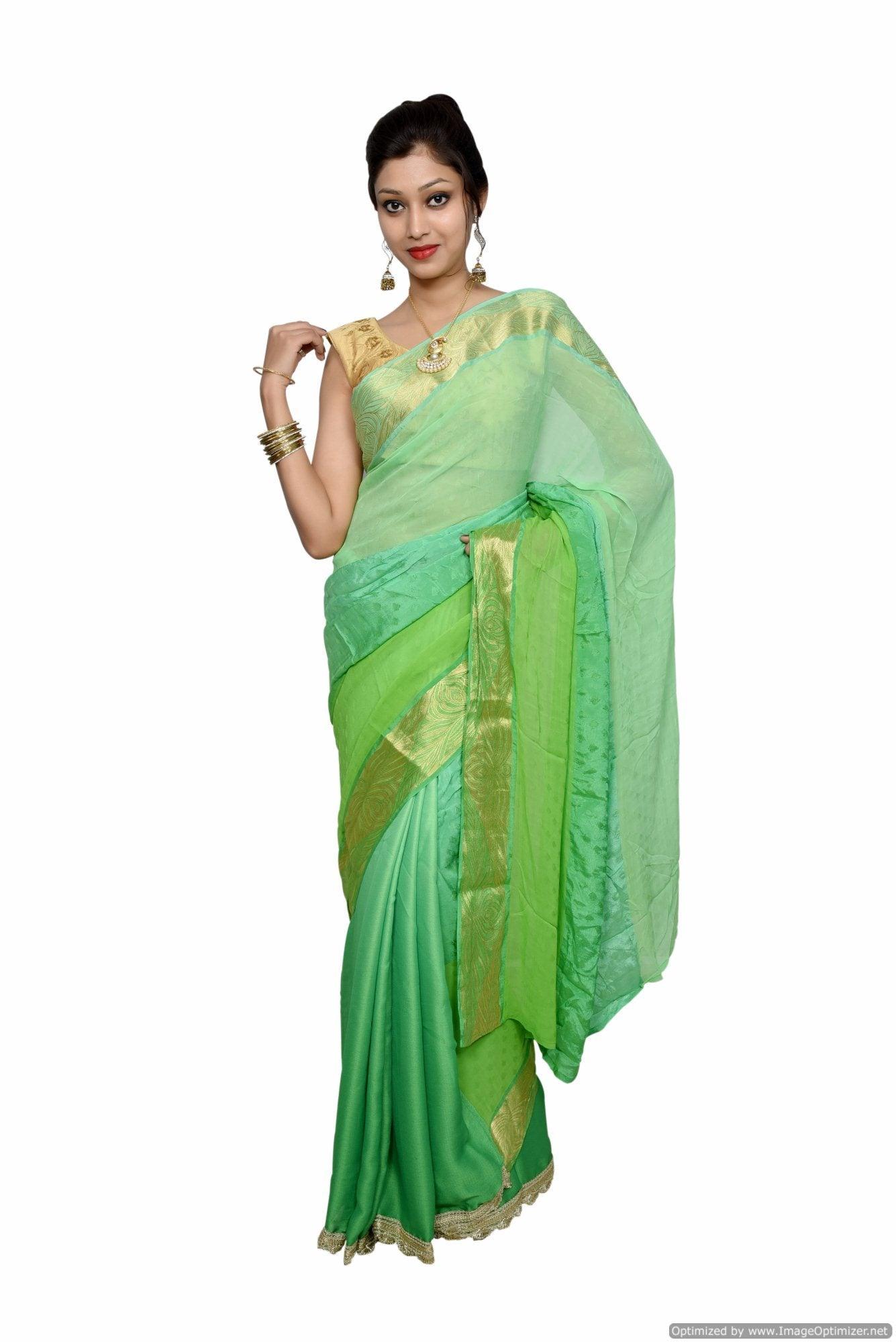 Designer Zari Border Green Silk Chiffon Saree SP06-Anvi Creations-Boutique Saree