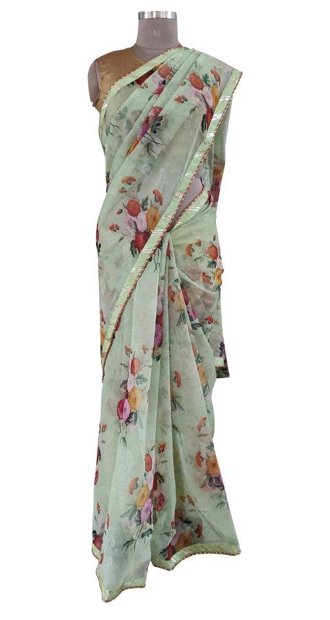 Organza Green Floral Embellished Saree SP21-Anvi Creations-Boutique Saree