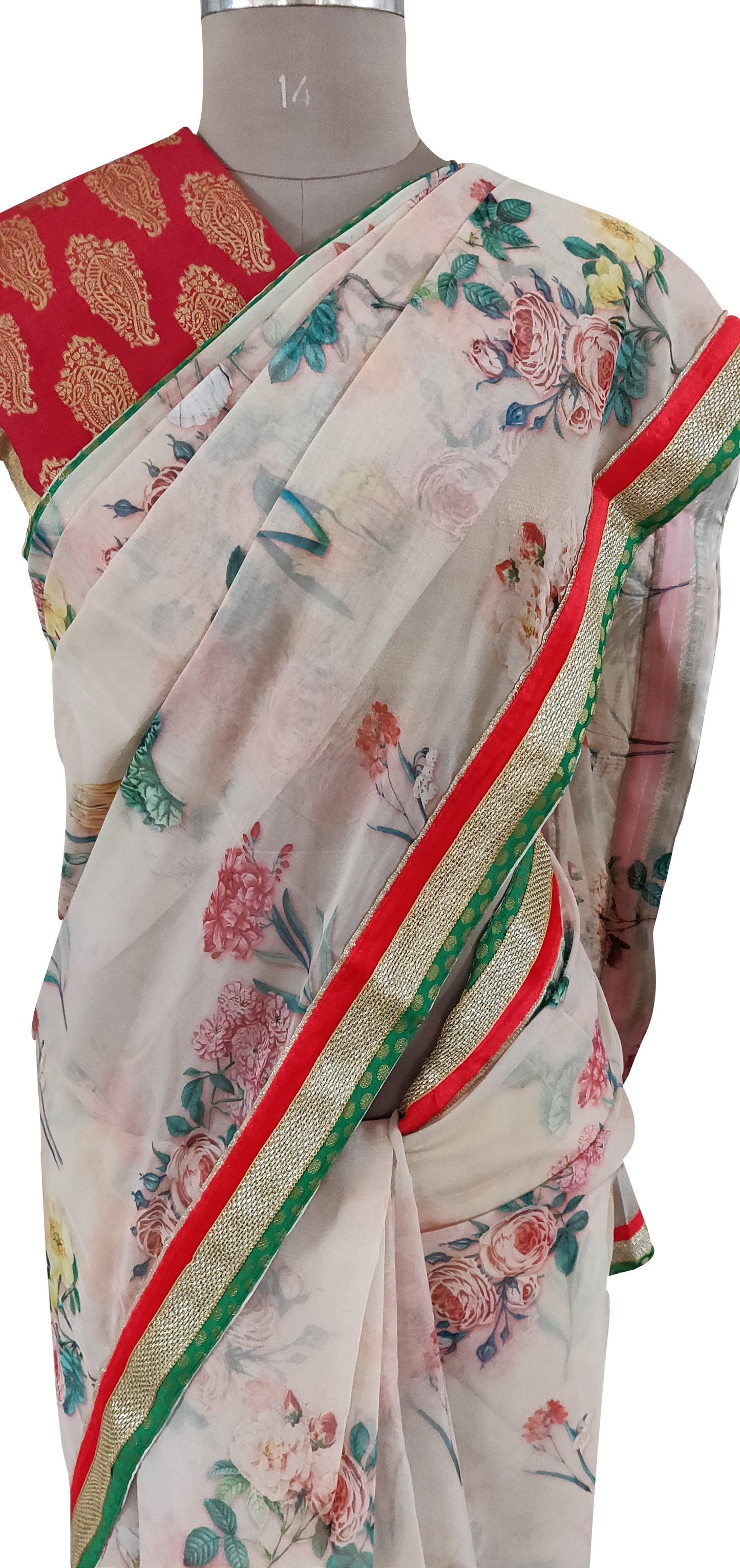 Organza Peach Floral Printed Embellished Saree SP22-Anvi Creations-Boutique Saree