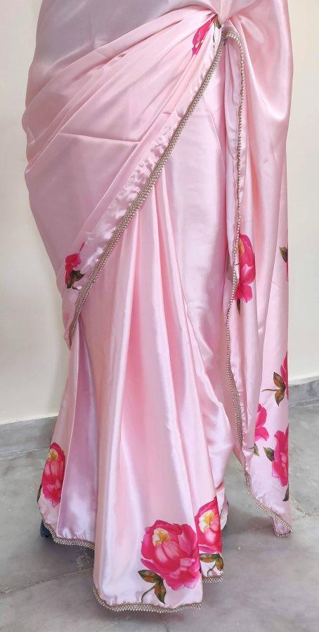 Designer Satin Crepe Digital Printed Pearl Lacer Saree SP23 - Ethnic's By Anvi Creations