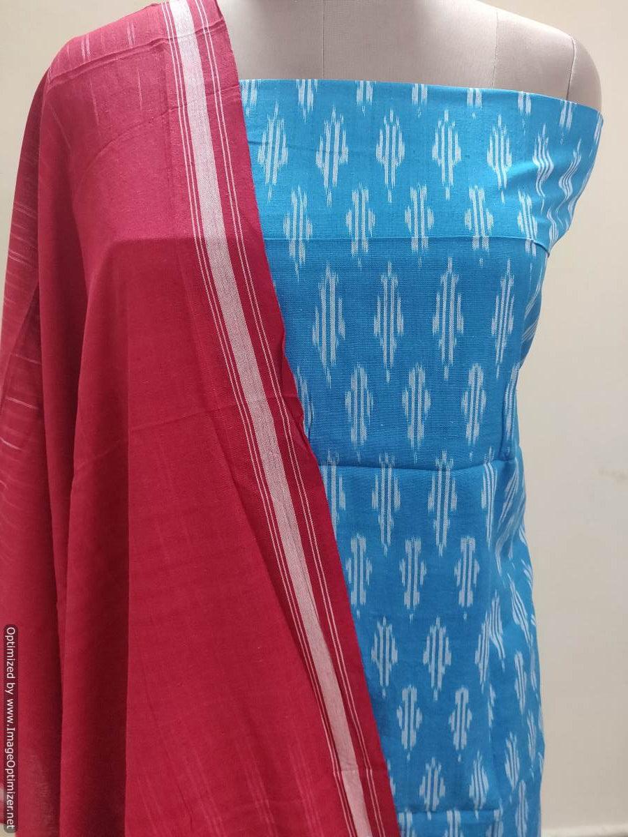 Pochampally Single Ikkat Blue Cotton Dress Material SVIK06 - Ethnic's By Anvi Creations