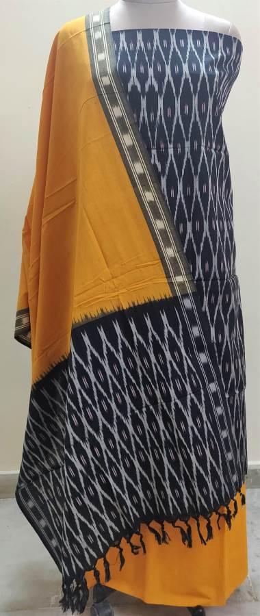 pochampally cotton dress material 3pc yellow black handwoven cotton pochampally ikat dress material GoSwadeshi