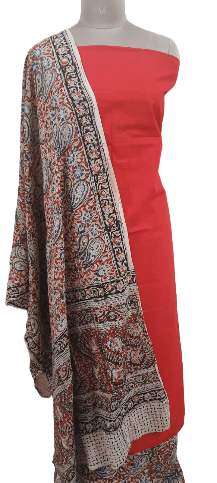 Red Kalamkari Salwar Kameez Dress Material - Ethnic's By Anvi Creations