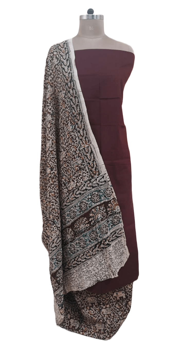 Maroon Kalamkari Salwar Kameez Dress Material - Ethnic's By Anvi Creations