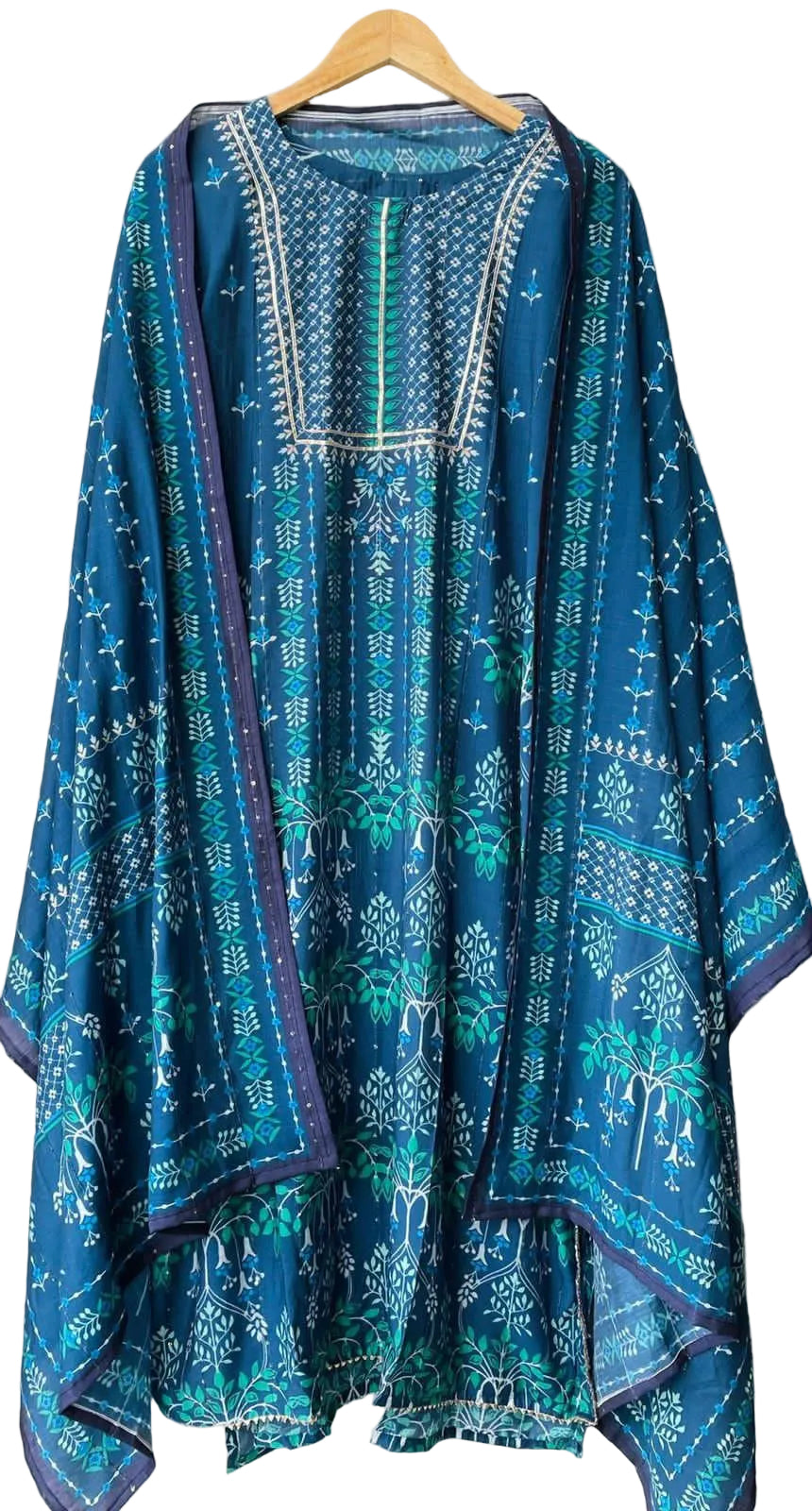 Pure Muslin Semi Stitched Indigo Digital Printed Suit EVSS02 - Ethnic's By Anvi Creations