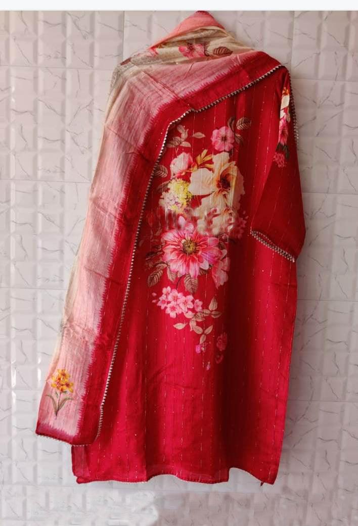 Pure Muslin Semi Stitched Red Digital Printed Suit EVSS01 - Ethnic's By Anvi Creations