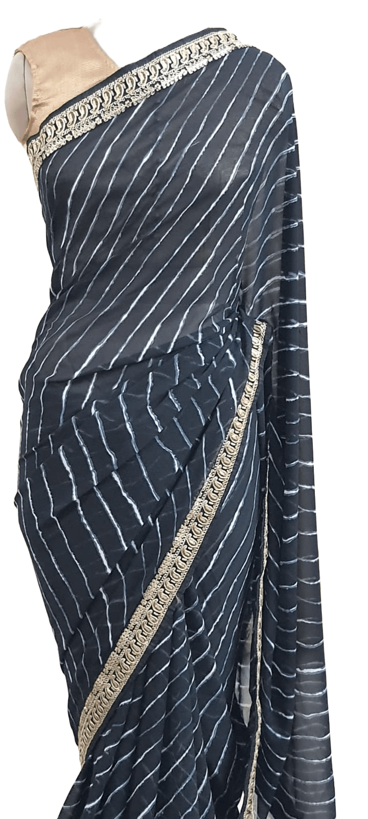 Black Lehariya Printed Saree with Embroidered Blouse VH35E - Ethnic's By Anvi Creations