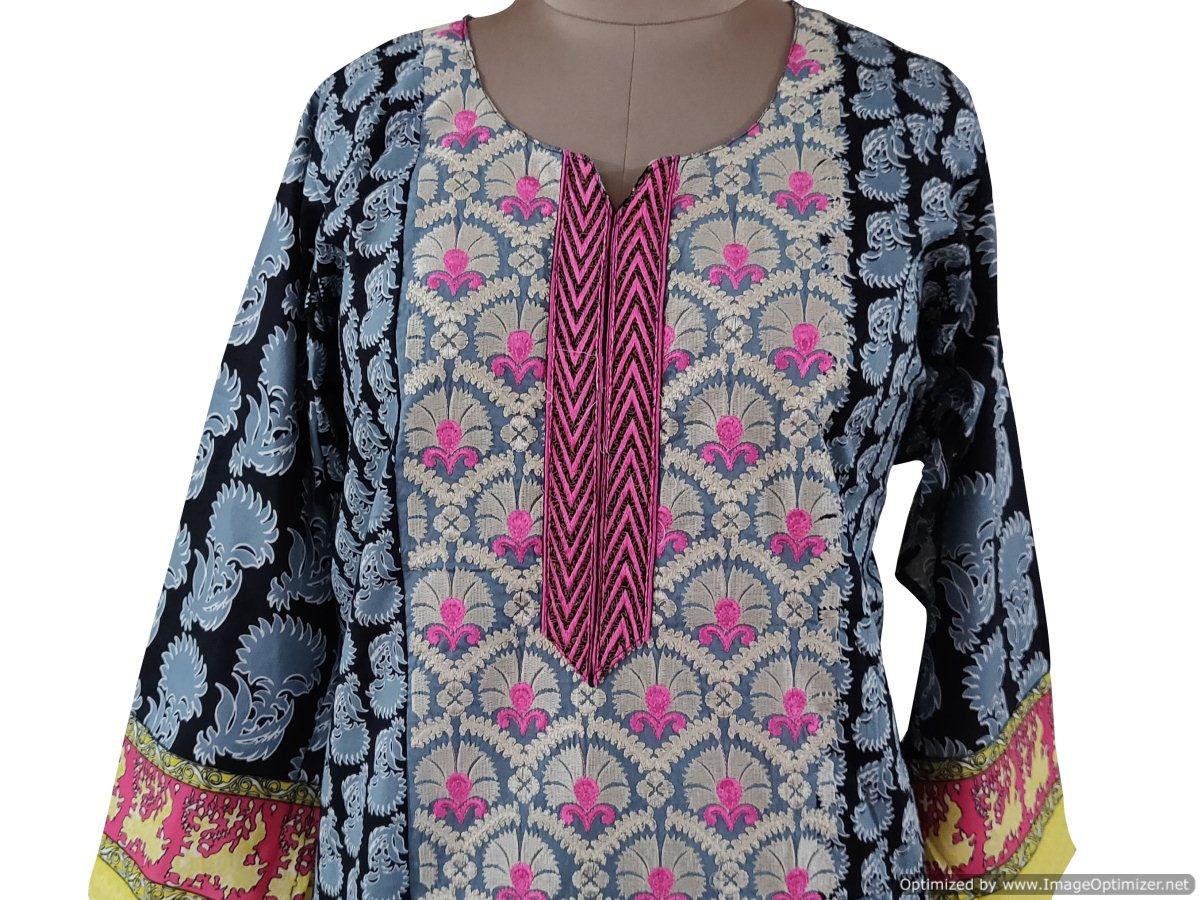 Designer Pakistani Gray Semi Stitched Embroidered Kurti ZS2B-Anvi Creations-Pakistani Kurti