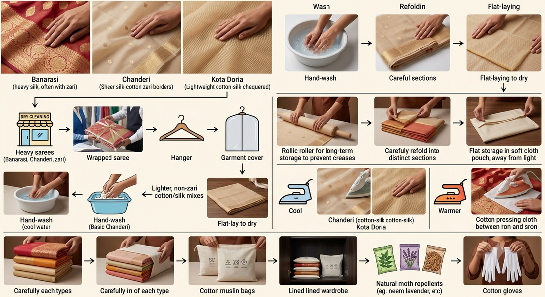 How to Care for Your Saree: Complete Guide for Banarasi, Chanderi & Kota Doria