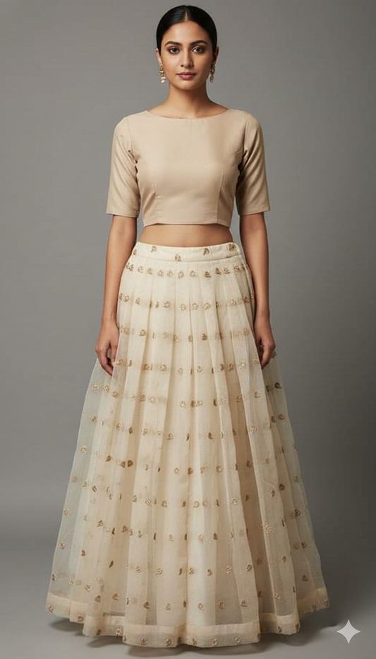 Designer Beige Glass Tissue Embroidered Ready To Wear Lehenga Skirt Only ALC15