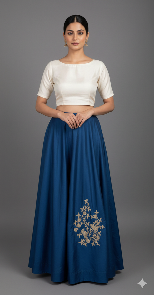 Designer Teal Blue Dupion Silk Ready To Wear Lehenga Skirt with Banarasi Dupatta ALC17