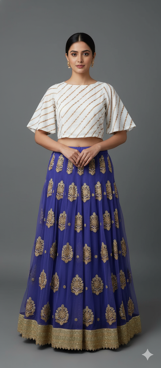 Designer Heavy Embroidered Royal Blue Ready To Wear Lehenga Skirt Only ALC27