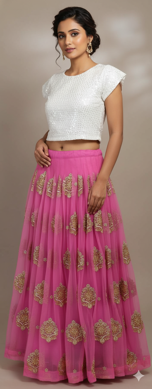 Designer Heavy Embroidered Purplish Pink Ready To Wear Lehenga Skirt Only ALC24