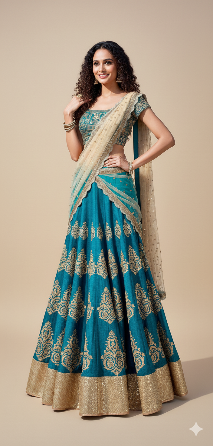 Blue Bhagalpuri Lehenga Choli Dupatta Fabric Only SC5045