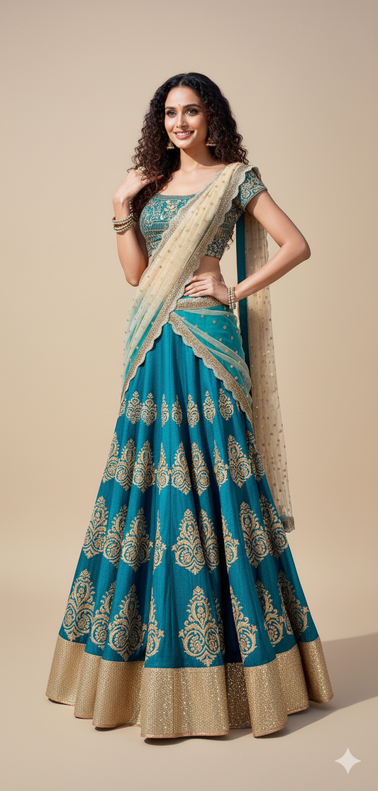 Blue Bhagalpuri Lehenga Choli Dupatta Fabric Only SC5045