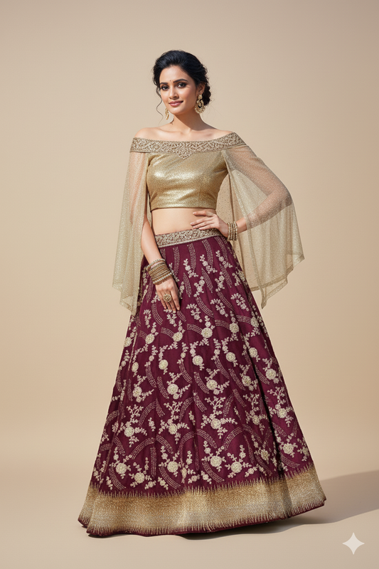 Heavy Wedding  Velvet Pink Cream   Lehenga Choli SC15005