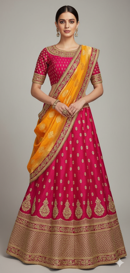 Semi Stitched Magenta Handloom Silk Bridal Partywear Lehenga Choli NAK5161