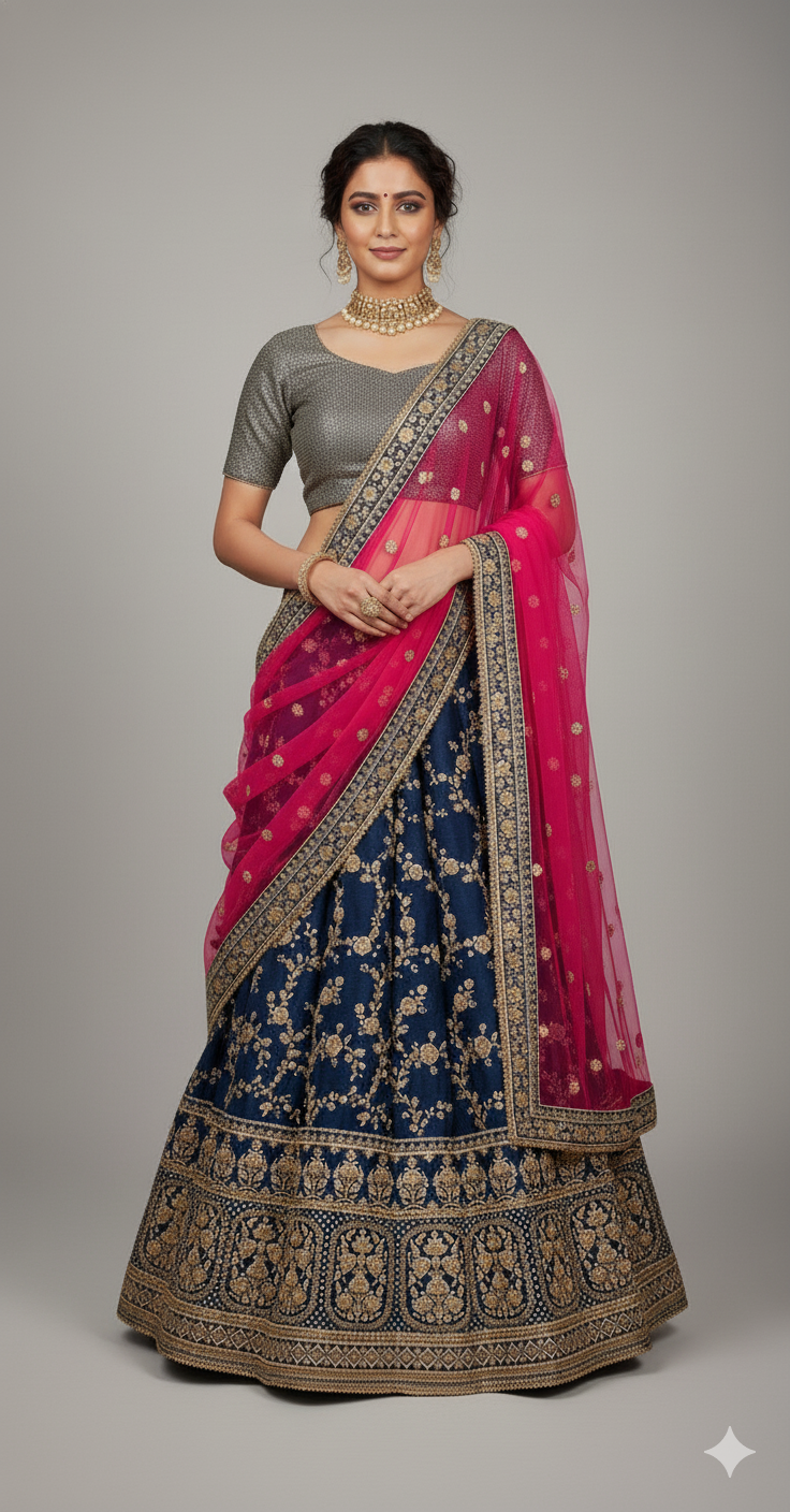 Semi Stitched Peacock Blue Handloom Silk Bridal Partywear Lehenga Choli NAK5163