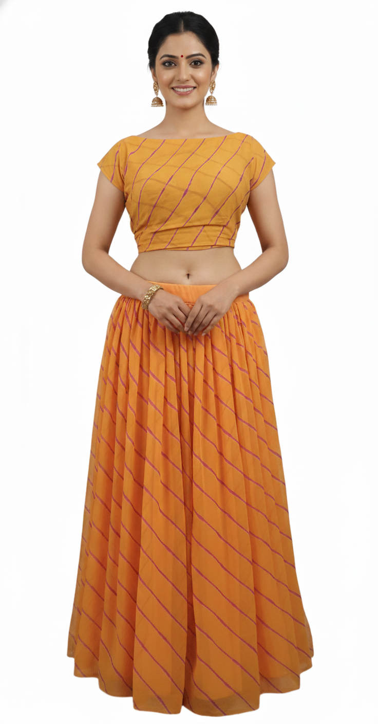 Festive Yellow Leheriya Lehenga Choli ALC34
