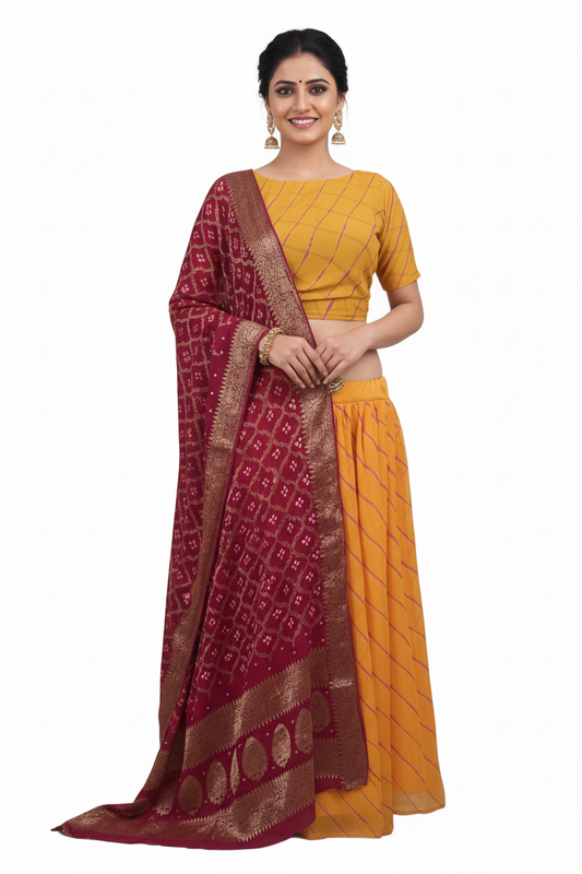 Festive Yellow Leheriya Lehenga Choli ALC34