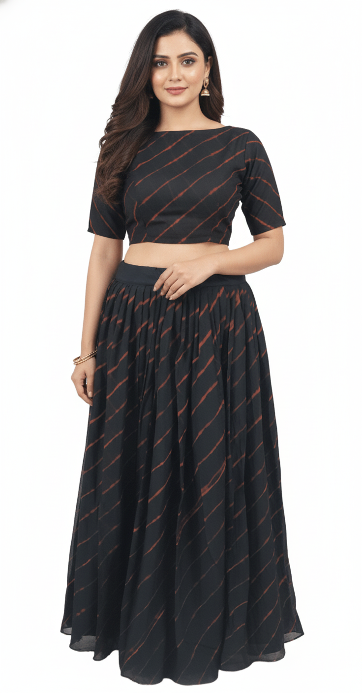 Festive Black Leheriya Lehenga Choli ALC36