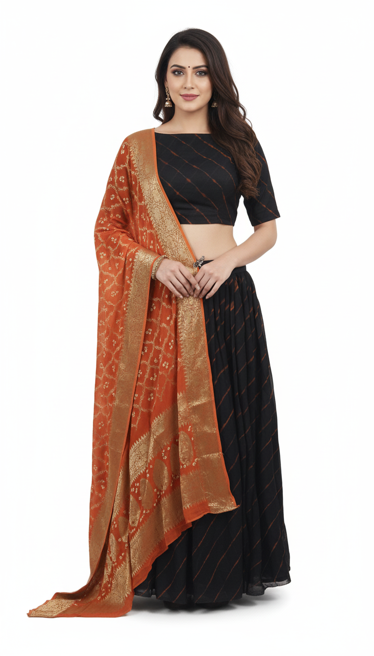 Festive Black Leheriya Lehenga Choli ALC36