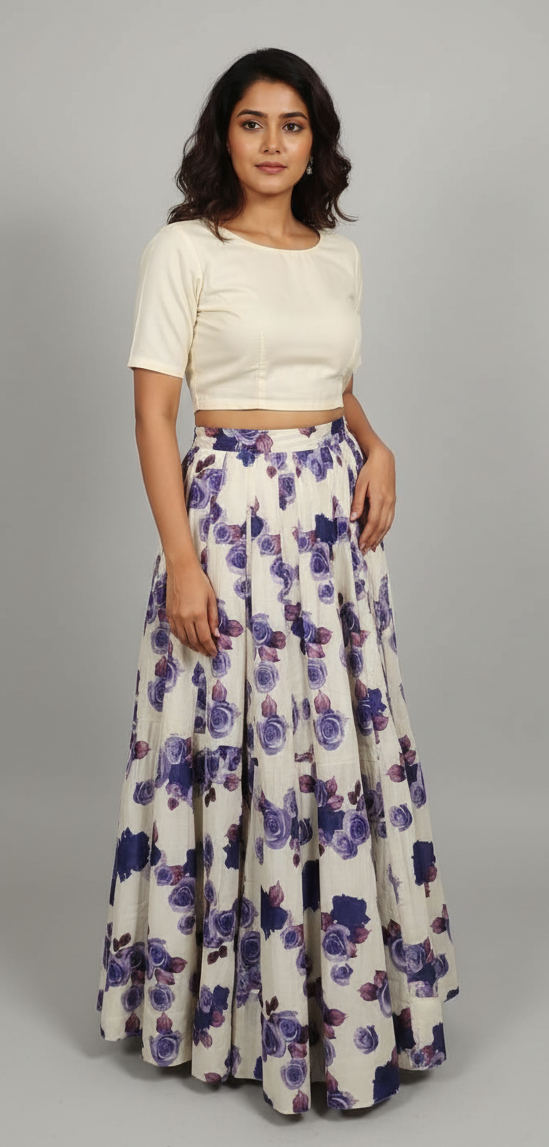 Designer Bhagalpuri Digital Printed Ready To Wear Lehenga Skirt Only ALC13