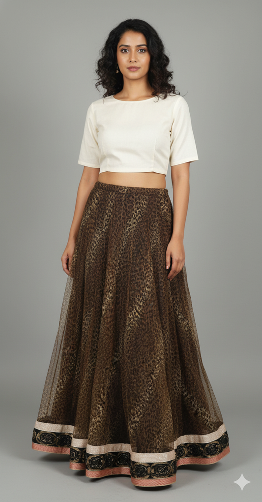 Designer Leopard Print Net Ready To Wear Lehenga Skirt Only ALC12