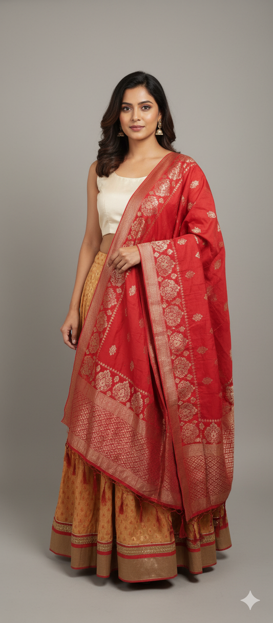 Designer Pure Georgette Peach Ready To Wear Lehenga Skirt with Banarasi Dupatta ALC28