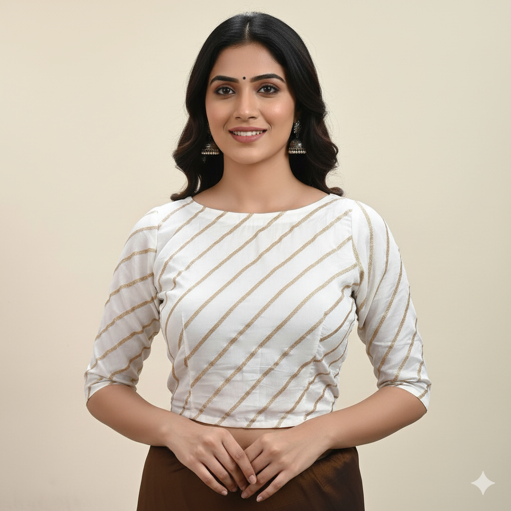 Designer Off White Chinon Zari Embroidered Ready to Wear Blouse Crop Top ACP01