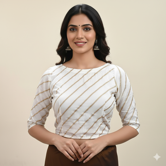 Designer Off White Chinon Zari Embroidered Ready to Wear Blouse Crop Top ACP01