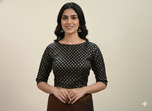 Designer Black Silk Zari Woven Ready to Wear Blouse Crop Top ACP08