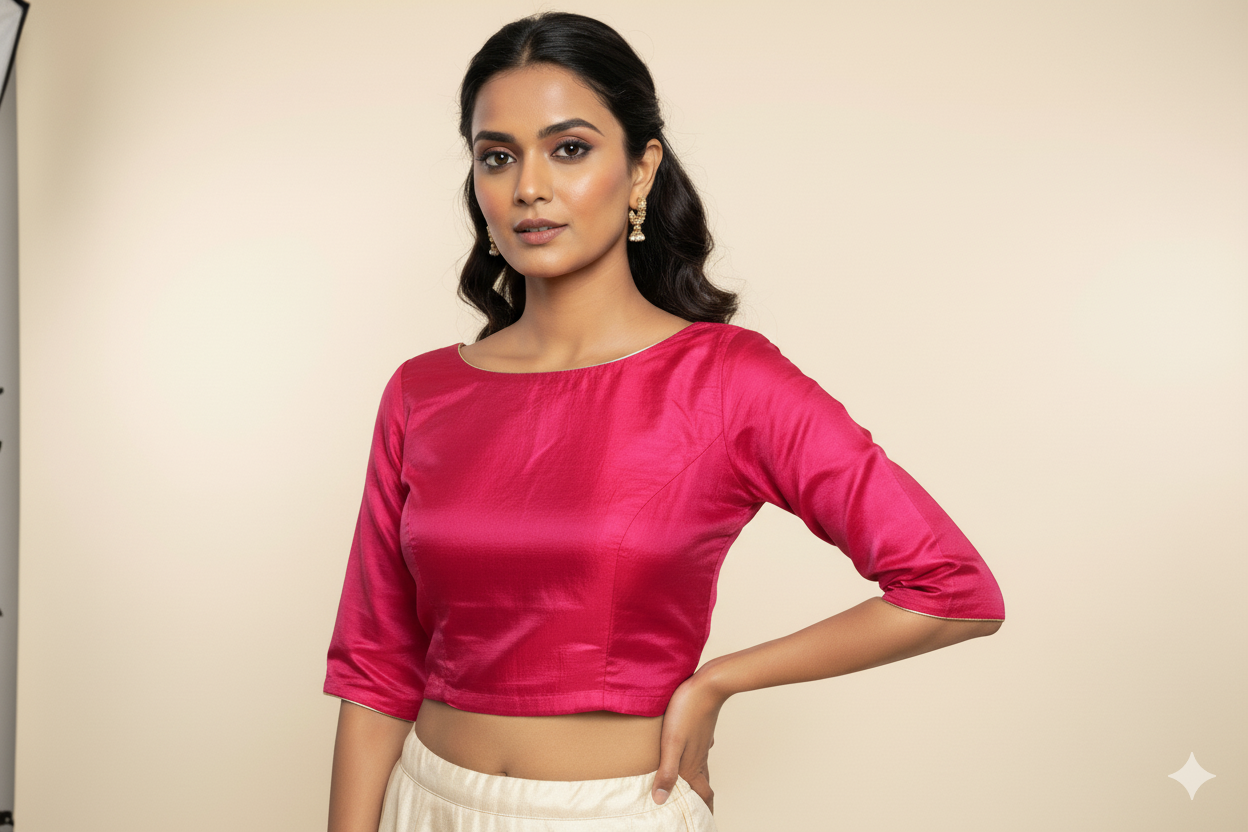 Designer Red Raw Silk Ready to Wear Blouse ACP10